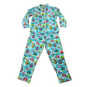 Vintage Disney Shopping.com Christmas Pajamas Set L Mickey Friends 100% Cotton
